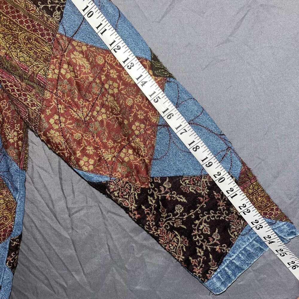 Vintage Patchwork Quilted Denim Jacket Button Up … - image 5